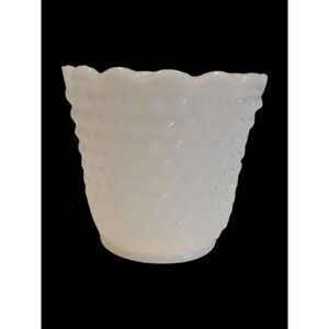 VTG FIRE-KING Oven Wear MILK GLASS HOBNAIL Bowl Vase Scalloped Edge USA | EUC